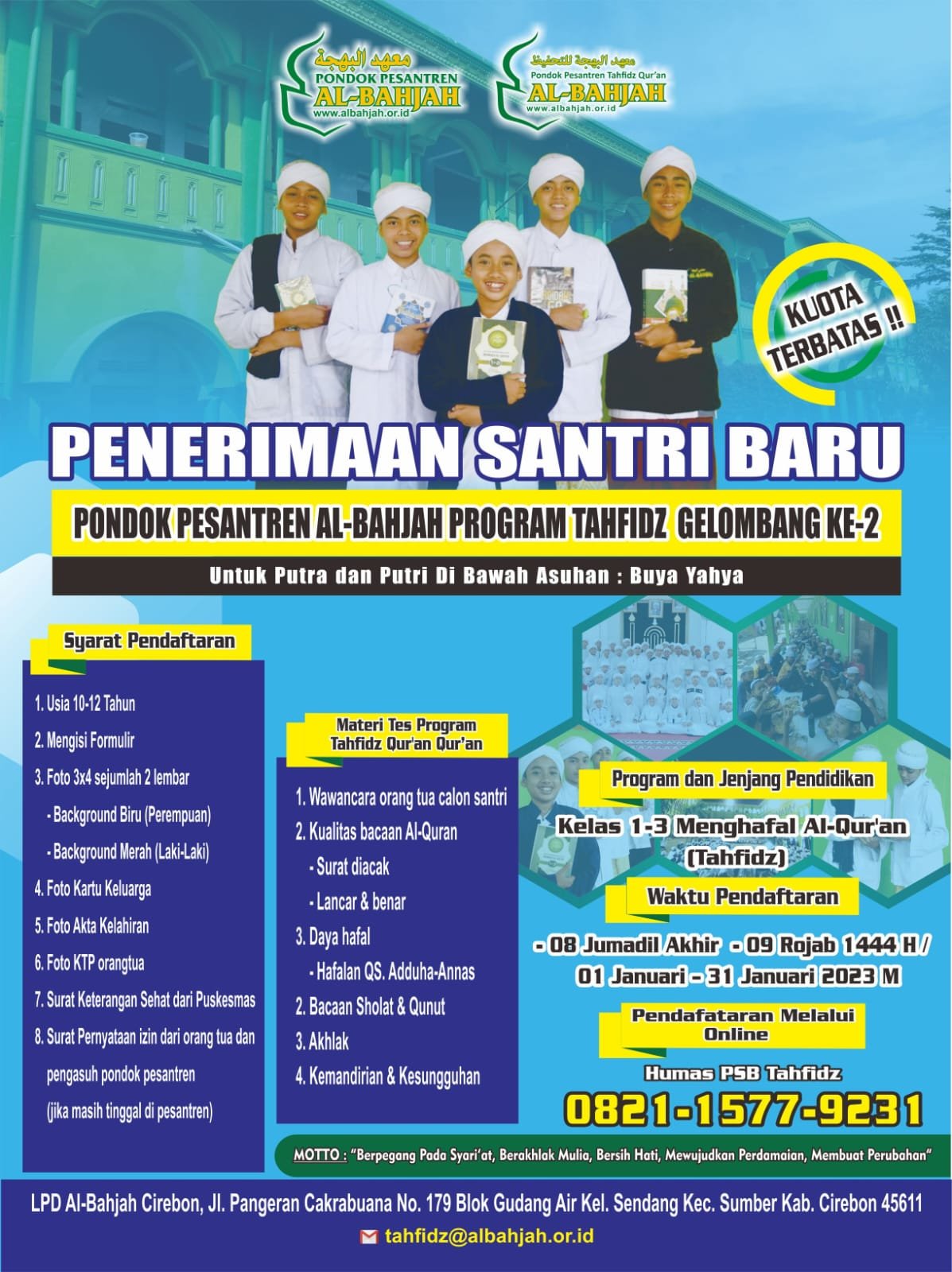 Informasi Pendaftaran Santri Baru Tahfidz Al Bahjah Qurani