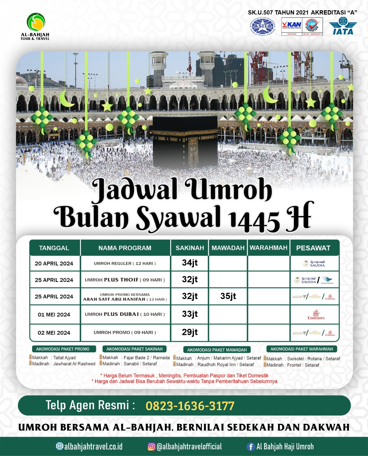 hubungi agen resmi albahjah travel cirebon, daftar jadwal dan harga paket terbaik haji dan umroh